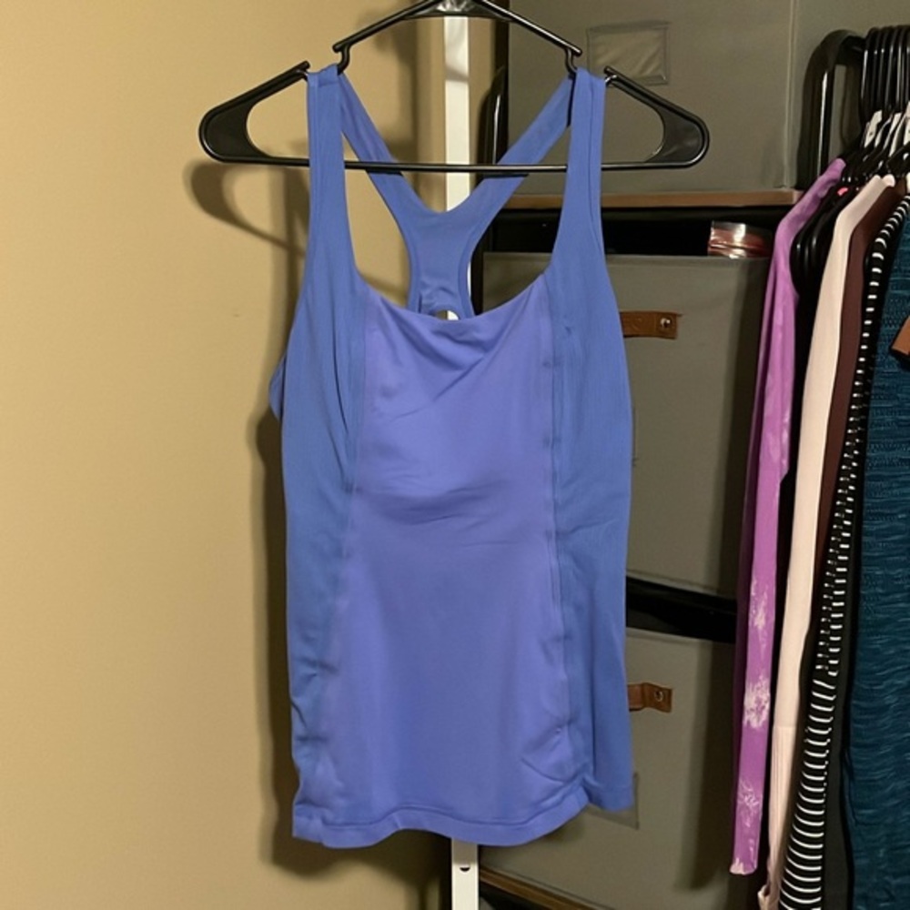 RARE Lululemon Get Fit Tank Top Sz 10 Blue Purple Built in Sports Bra 1097